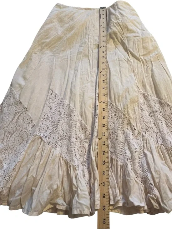 Coastal Cowgirl Western Rodeo Festival Boho Lace Midi Skirt Cream Tiered 6 - Picture 4 of 8